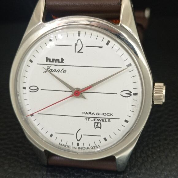 Vintage 1971 HMT Manual Wound Mens Silver Watch W/daydate & Black accents - Picture 3 of 9